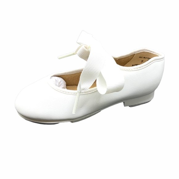 Capezio Jr. Tyette 625T Toddler White Tap 7.5 Wide Shoes Tie Bow Dance New - Picture 2 of 8